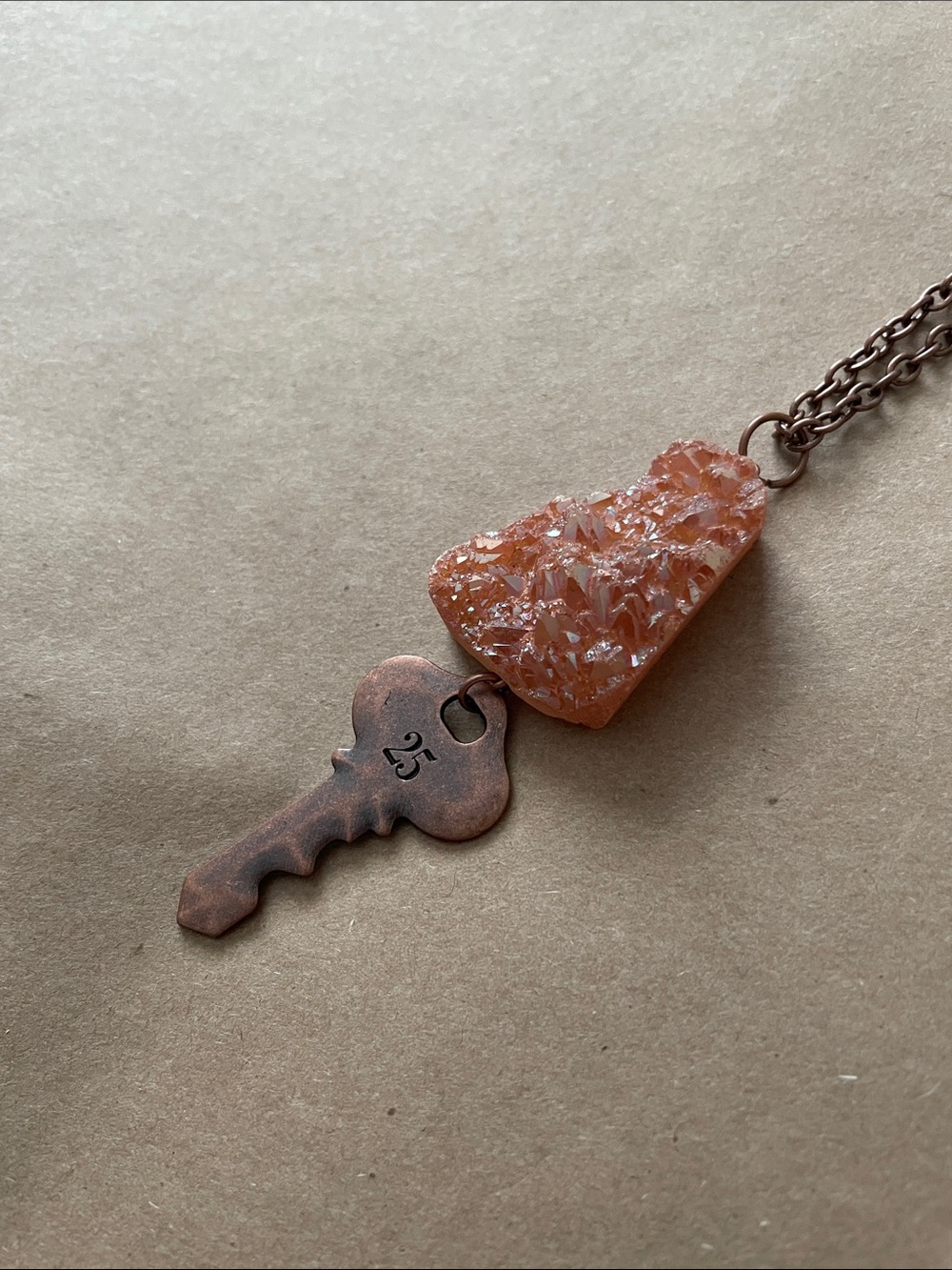 Handmade Iridescent Druzy Key 25 Necklace